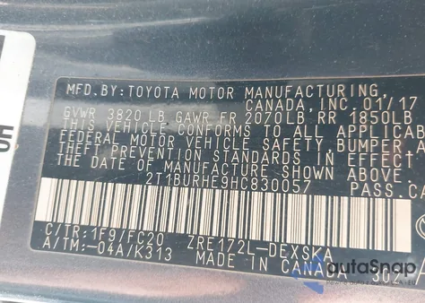 2017 Toyota Corolla Se from USA, damaged, VIN 2T1BURHE9HC830057